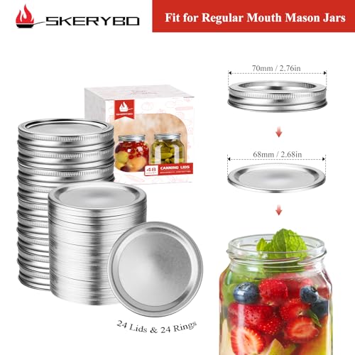 SKERYBD 48Pcs/24 Set, Canning Rings and Lids Regular Mouth, Good Sealing Mason Jar Lids for Regular Mouth Ball, Kerr Jars, Food Grade Material - Image 2