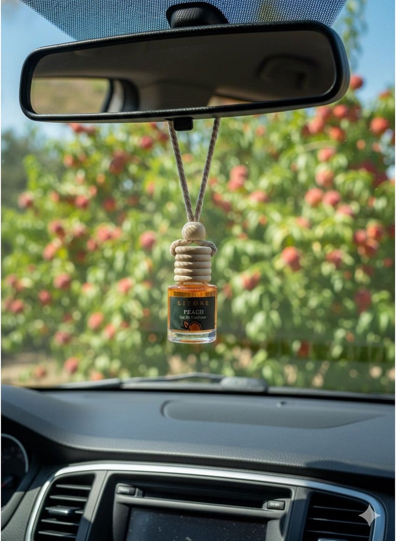 Litore Car Air Freshener 8 ml | Long-Lasting Hanging Diffuser with Essential Oils | Car Perfume for Odor Removal | Elegant Glass Bottle & Wooden Cap Design (Peach) - Image 5