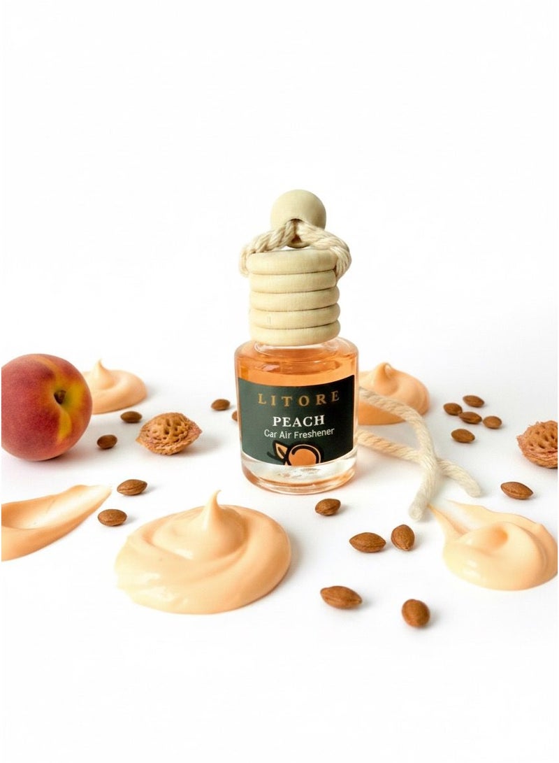 Litore Car Air Freshener 8 ml | Long-Lasting Hanging Diffuser with Essential Oils | Car Perfume for Odor Removal | Elegant Glass Bottle & Wooden Cap Design (Peach) - Image 4