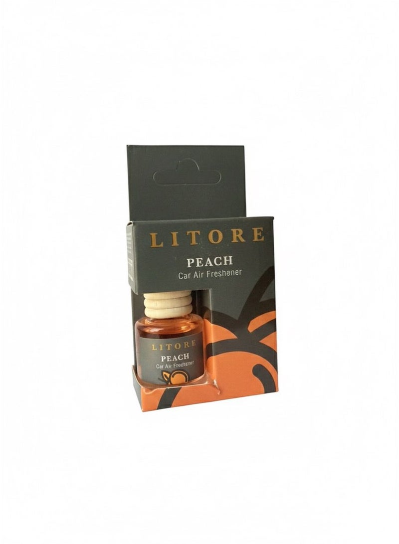 Litore Car Air Freshener 8 ml | Long-Lasting Hanging Diffuser with Essential Oils | Car Perfume for Odor Removal | Elegant Glass Bottle & Wooden Cap Design (Peach) - Image 2