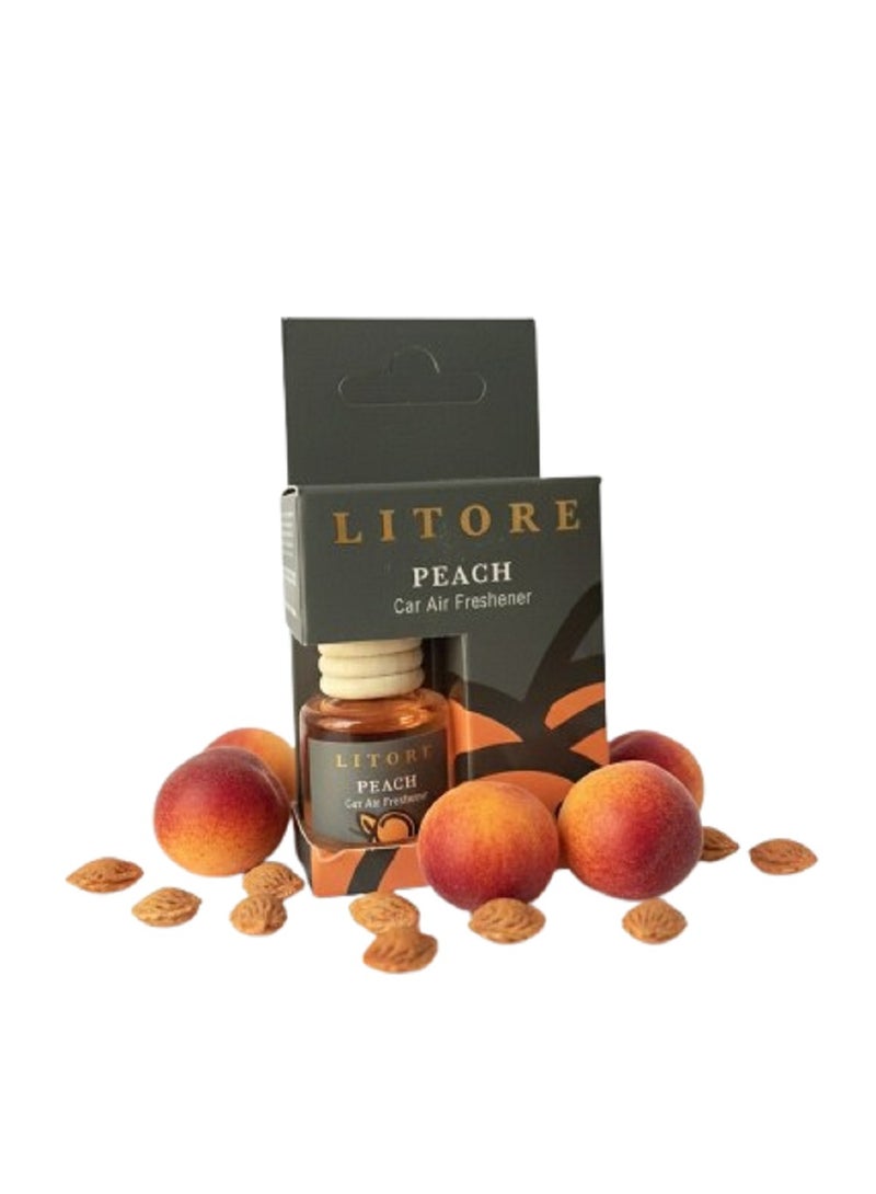 Litore Car Air Freshener 8 ml | Long-Lasting Hanging Diffuser with Essential Oils | Car Perfume for Odor Removal | Elegant Glass Bottle & Wooden Cap Design (Peach) - Image 1