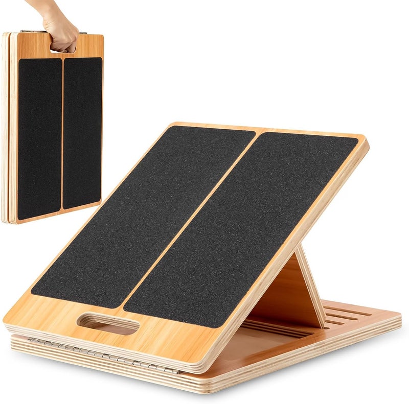 StrongTek 13” Wide Portable Wooden Slant Board with 5-Level Incline for Calf Stretching and Physical Therapy - Image 1
