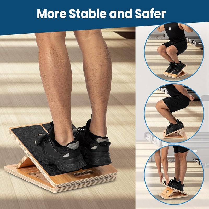 StrongTek 13” Wide Portable Wooden Slant Board with 5-Level Incline for Calf Stretching and Physical Therapy - Image 5