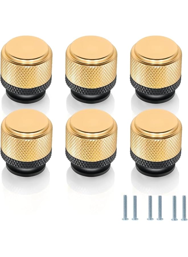 promass 12 Pack Knurled Cabinet Knobs, Kitchen Cabinet Knobs, Modern Decorative Drawer Knobs, Modern Dresser Knobs Knurled Cabinet Hardware - 1 Inchfor Kitchen Bedroom Cupboard, Black & Gold - Image 1