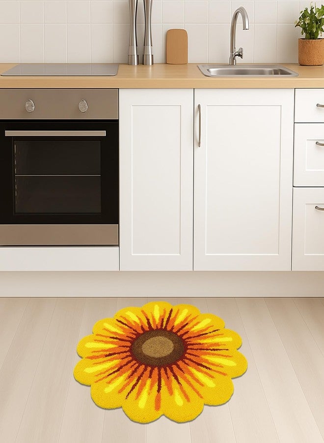 Feblilac Yellow Flowers Bath Rug, Floral Mat for Bathroom Cute Plant Non-Slip Floor Mats, Sunflower Washable Microfiber Flower Carpet for Living Room Home Fast Dry Area Rug - Image 5