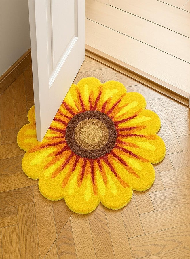 Feblilac Yellow Flowers Bath Rug, Floral Mat for Bathroom Cute Plant Non-Slip Floor Mats, Sunflower Washable Microfiber Flower Carpet for Living Room Home Fast Dry Area Rug - Image 3