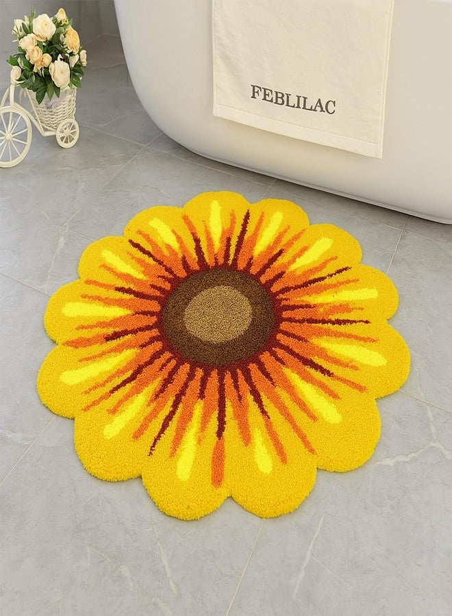 Feblilac Yellow Flowers Bath Rug, Floral Mat for Bathroom Cute Plant Non-Slip Floor Mats, Sunflower Washable Microfiber Flower Carpet for Living Room Home Fast Dry Area Rug - Image 4