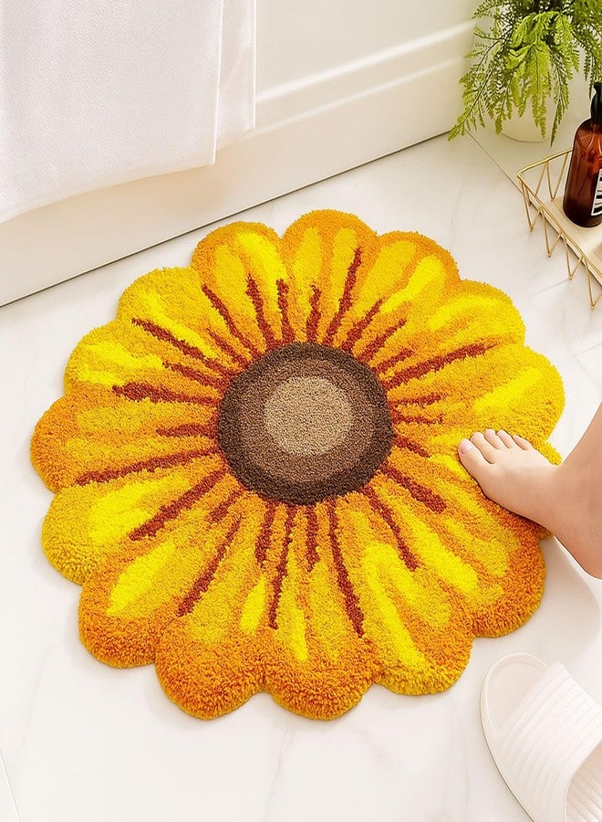 Feblilac Yellow Flowers Bath Rug, Floral Mat for Bathroom Cute Plant Non-Slip Floor Mats, Sunflower Washable Microfiber Flower Carpet for Living Room Home Fast Dry Area Rug - Image 1