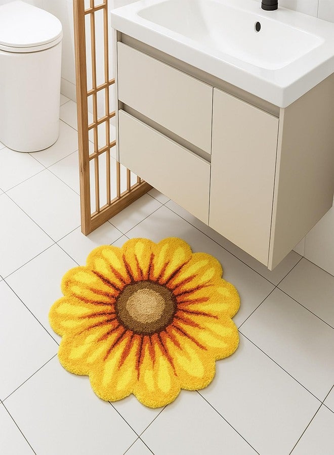 Feblilac Yellow Flowers Bath Rug, Floral Mat for Bathroom Cute Plant Non-Slip Floor Mats, Sunflower Washable Microfiber Flower Carpet for Living Room Home Fast Dry Area Rug - Image 2