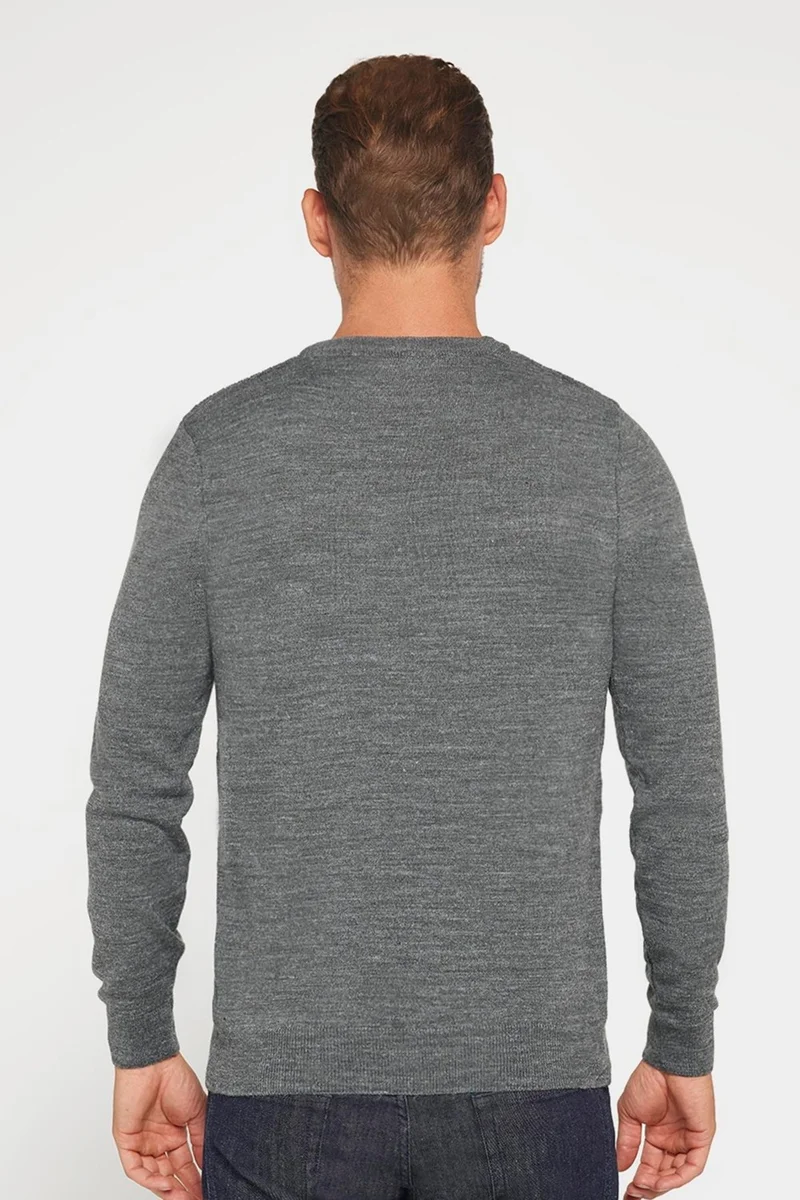 Tudors Slim Fit Crew Neck Self Patterned Gray Men's Knitwear Sweater