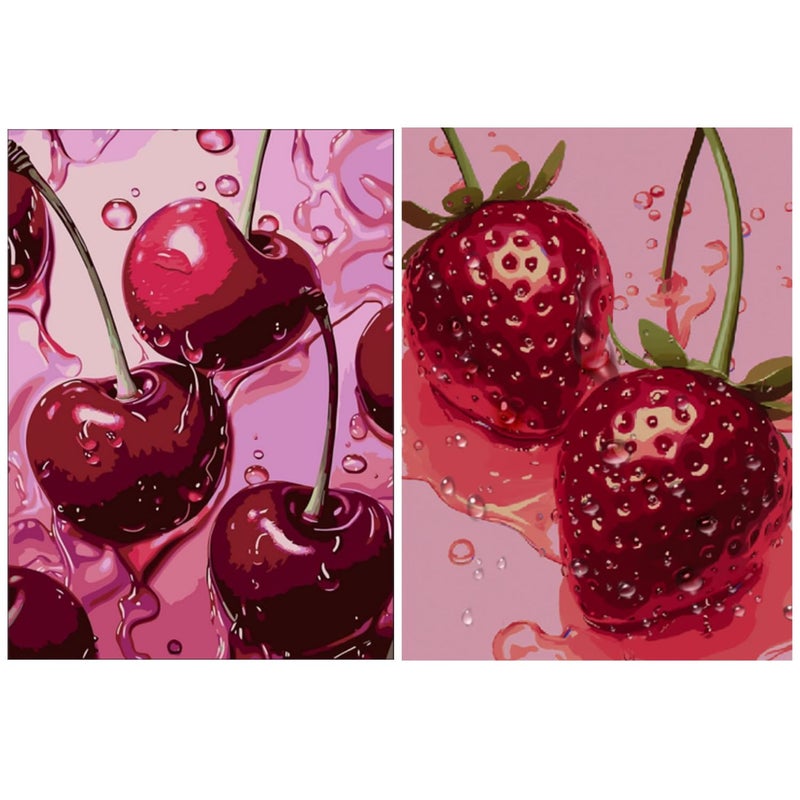 AIBOERL 2 Pack Diamond Art Kits for Adults,Retro Cherry Strawberries Diamond Painting Kits for Beginner Round 5D Full Drill Diamond Dots Crafts for Home Wall Decor Gifts 12x16Inch - Image 1