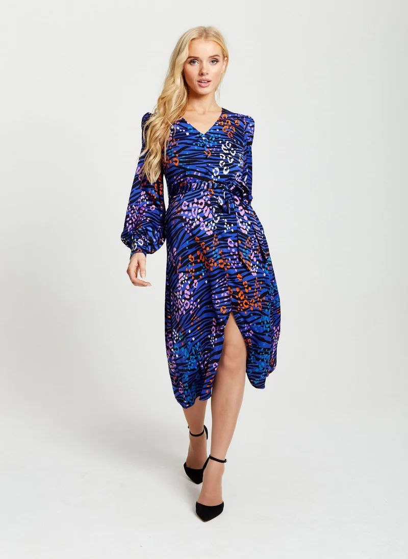 ليكوريش فستان ميدي بطبعة حمار وحشي وزر