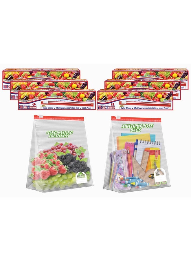 Shalimar Zip 'N' Slider Bag Size Large Zip Lock/Vegetable/Fridge/MultiPurpose Storage Bag Pack Of - 6 (90 Bags) Reusable and Reclosable with Slider Lock - Image 1