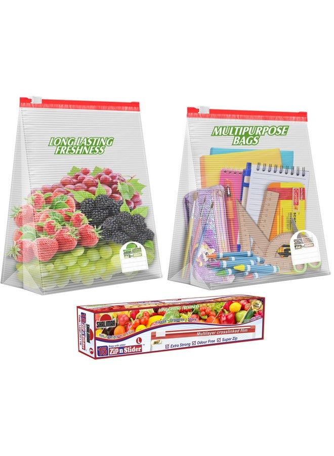 Shalimar Zip 'N' Slider Bag Size Large Zip Lock/Vegetable/Fridge/MultiPurpose Storage Bag Pack Of - 6 (90 Bags) Reusable and Reclosable with Slider Lock - Image 2