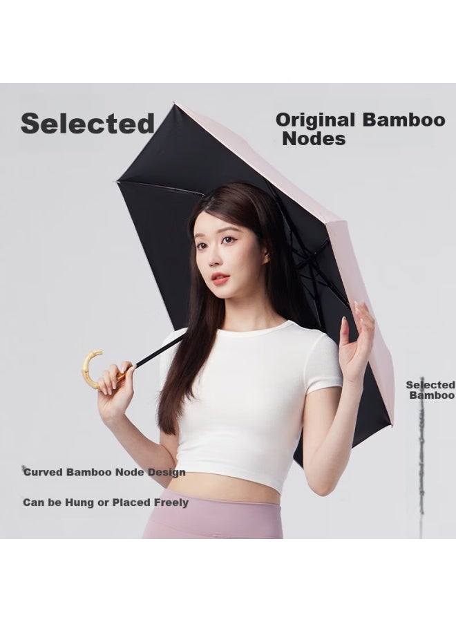 Obsu Three-fold Bamboo Joint Curved Handle, Peach Pink, Three-fold Bamboo Joint Curved Umbrella - Image 1