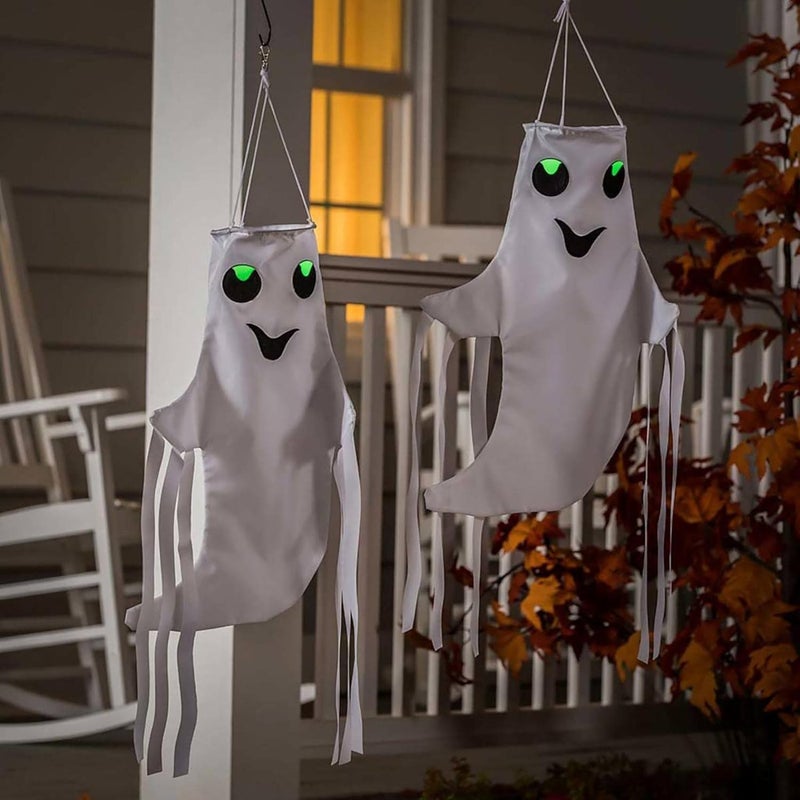 cheekyglo Halloween Ghost Windsocks Flag, Cute Smiling Ghost Decor, Halloween Light-up Ghost Windsock Hanging Decorations for Home Patio Yard Outdoor Decor Party Supplies - Image 3