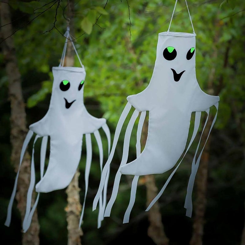 cheekyglo Halloween Ghost Windsocks Flag, Cute Smiling Ghost Decor, Halloween Light-up Ghost Windsock Hanging Decorations for Home Patio Yard Outdoor Decor Party Supplies - Image 2