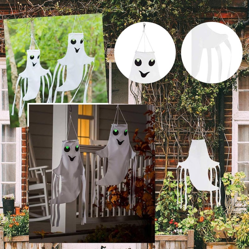 cheekyglo Halloween Ghost Windsocks Flag, Cute Smiling Ghost Decor, Halloween Light-up Ghost Windsock Hanging Decorations for Home Patio Yard Outdoor Decor Party Supplies - Image 5