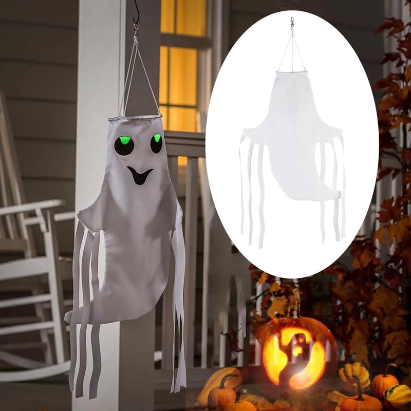 cheekyglo Halloween Ghost Windsocks Flag, Cute Smiling Ghost Decor, Halloween Light-up Ghost Windsock Hanging Decorations for Home Patio Yard Outdoor Decor Party Supplies - Image 4