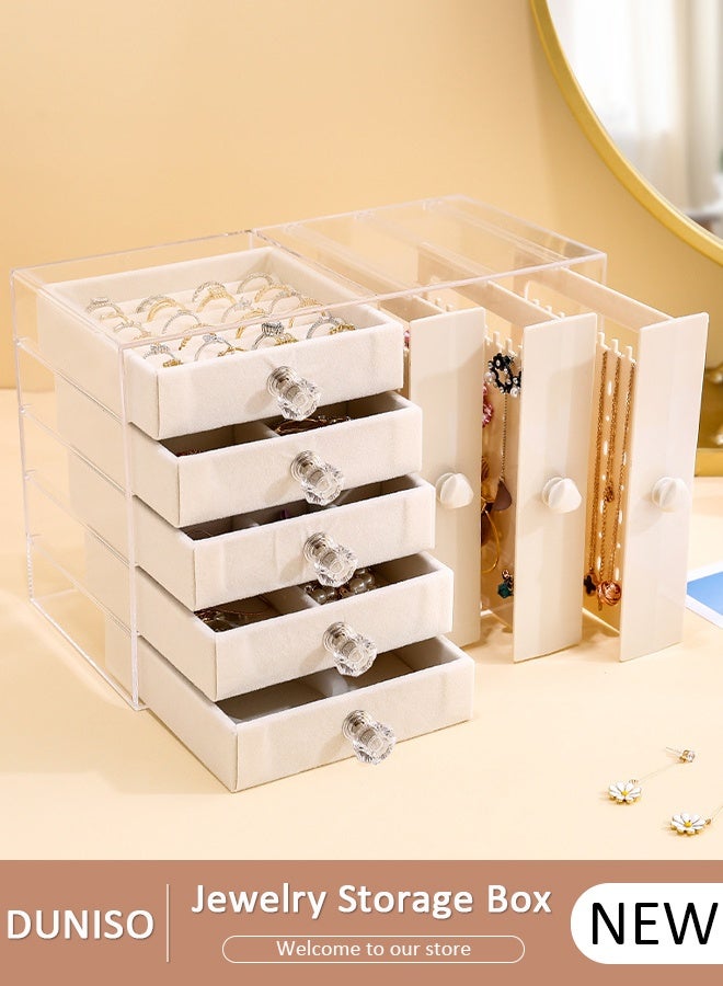 DUNISO Jewelry Storage Box, 5 Tier Large Jewelry Box for Women, Acrylic Jewelry Organizer with 5 Velvet Drawers, Large Side Drawers, Jewelry Storage Case for Necklaces Rings Earring, Gifts for Women Girls Mothers - Image 1