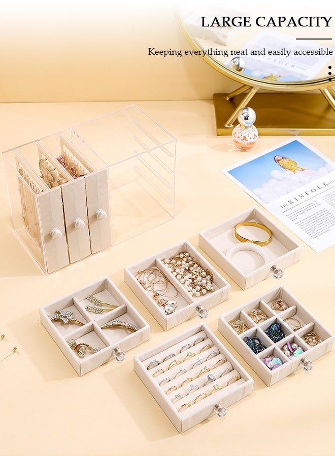 DUNISO Jewelry Storage Box, 5 Tier Large Jewelry Box for Women, Acrylic Jewelry Organizer with 5 Velvet Drawers, Large Side Drawers, Jewelry Storage Case for Necklaces Rings Earring, Gifts for Women Girls Mothers - Image 3