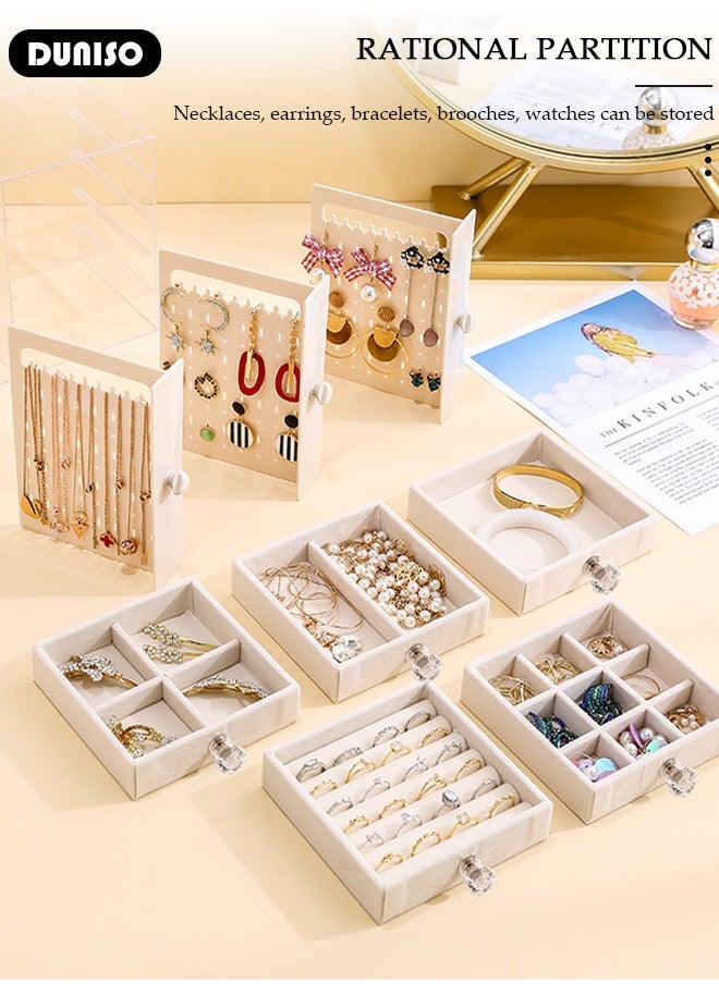 DUNISO Jewelry Storage Box, 5 Tier Large Jewelry Box for Women, Acrylic Jewelry Organizer with 5 Velvet Drawers, Large Side Drawers, Jewelry Storage Case for Necklaces Rings Earring, Gifts for Women Girls Mothers  - Image 5