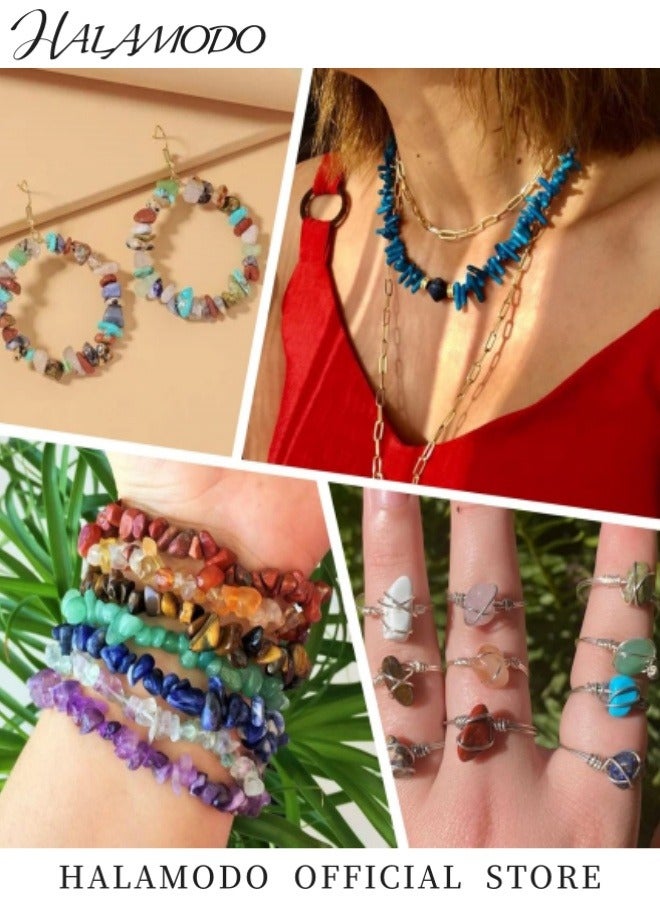 HALAMODO Crystal Glass Beads Crystal Chips Beads Ring Making Kit Multi Colors Gemstone Crystal Beads Faceted Crystal Beads for Jewelry Making - Image 5