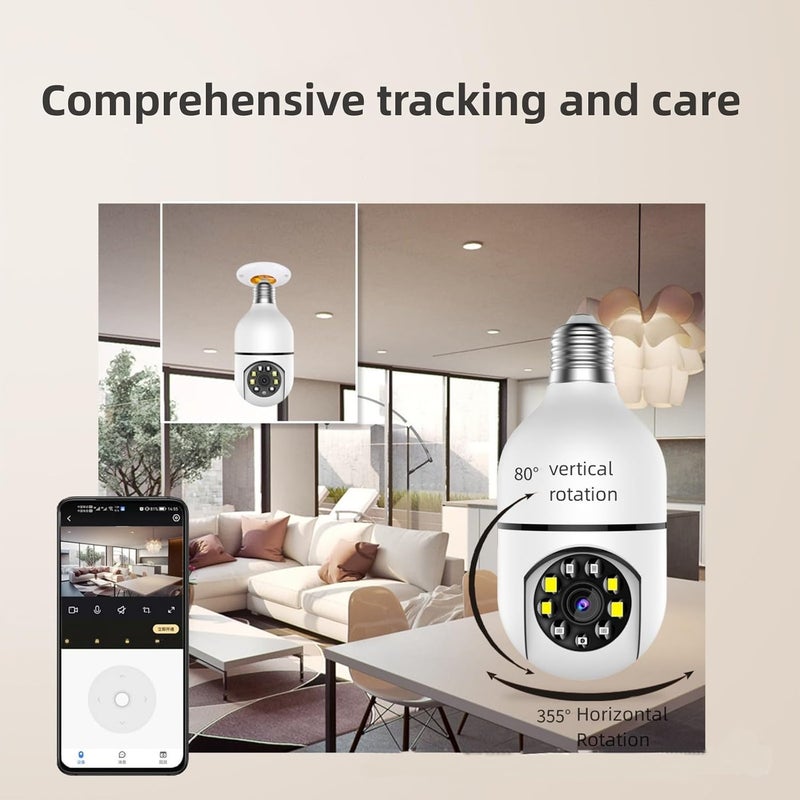 كلاراكو كاميرا كلاركو اللاسلكية بتردد 5 جيجاهرتز، كاميرا أمان مزودة بمصباح كهربائي، كاميرا لاسلكية بدقة 1080 بكسل، كاميرا بانورامية بزاوية 360 درجة، كاميرا أمان لاسلكية E27 مزودة بخاصية واي فاي - Image 5