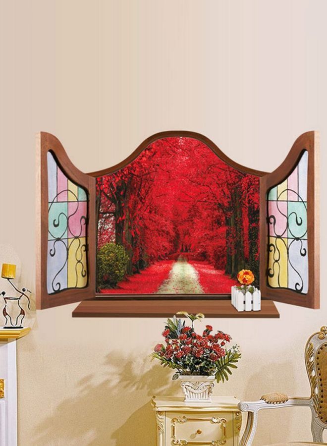 NIBEMINENT Leaf View Window Wall Sticker Red/Brown/Yellow 90x60centimeter - Image 2