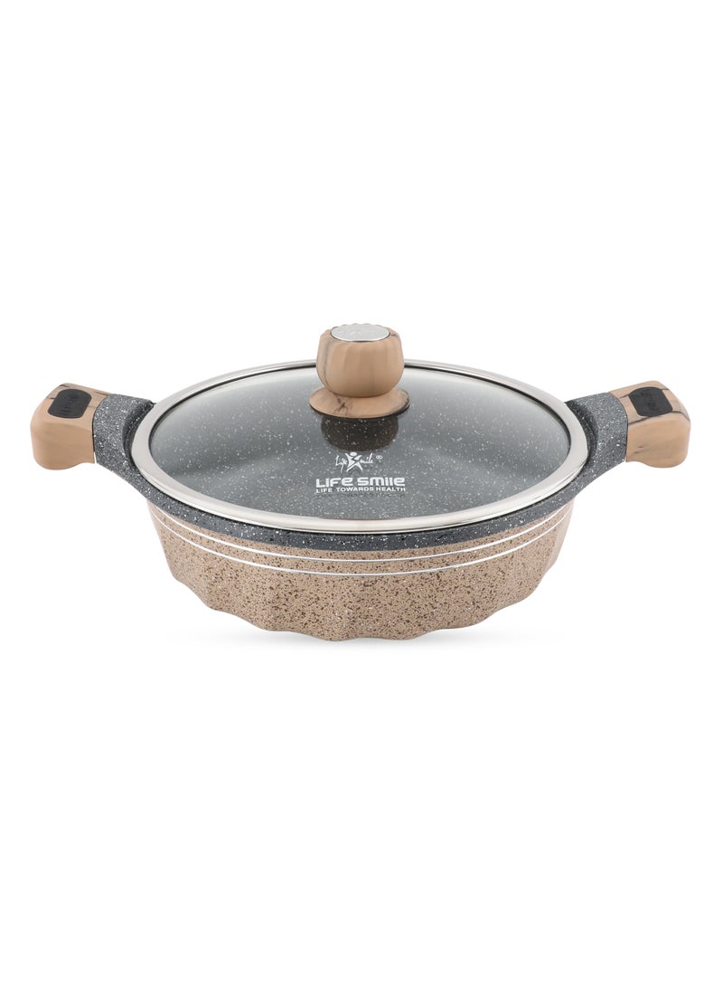 لايف سمايل قدر طهي لايف سمايل غير لاصق مقاس 28 سم (سعة 3.9 لتر) | قدر جرانيت مسطح مع غطاء زجاجي | خالٍ 100% من مادة PFOA، مقبض باكلايت ثابت | طلاء جرانيت غير لاصق متعدد الطبقات - Image 1