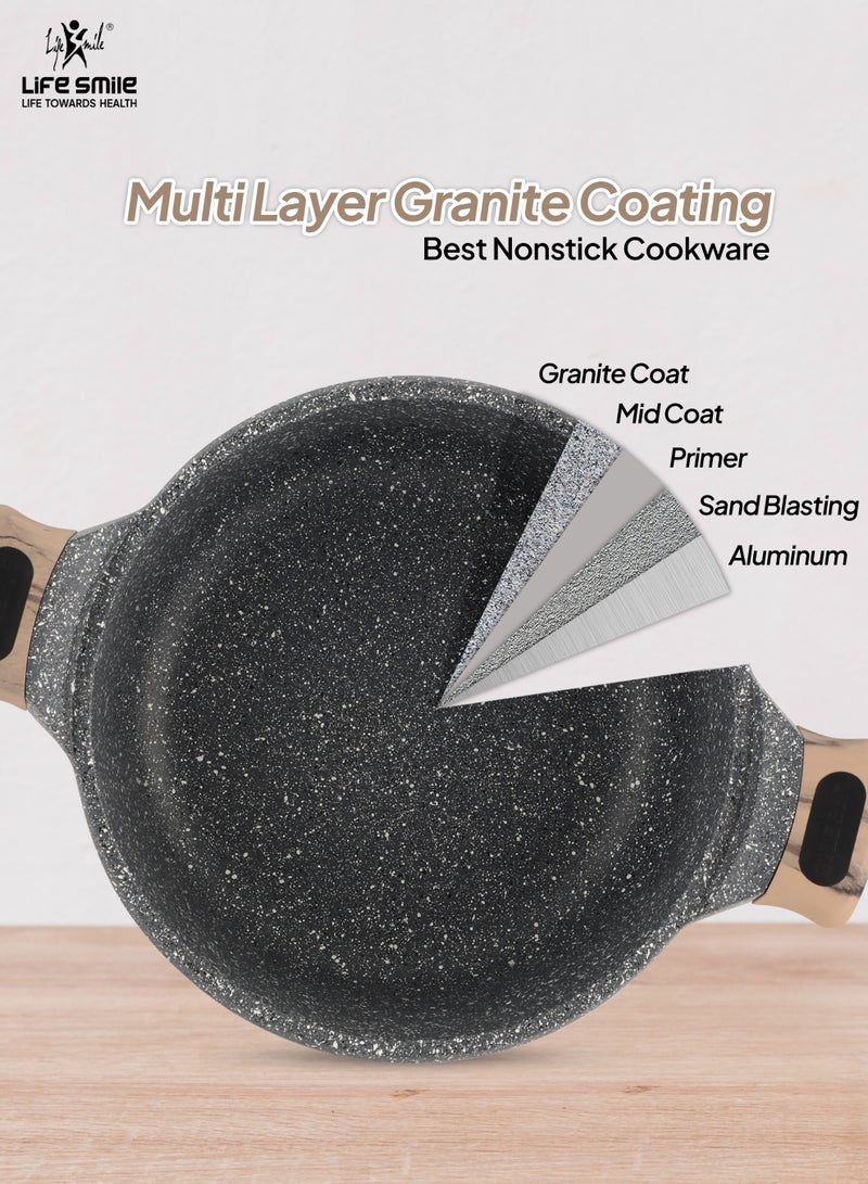 لايف سمايل قدر طهي لايف سمايل غير لاصق مقاس 28 سم (سعة 3.9 لتر) | قدر جرانيت مسطح مع غطاء زجاجي | خالٍ 100% من مادة PFOA، مقبض باكلايت ثابت | طلاء جرانيت غير لاصق متعدد الطبقات - Image 4
