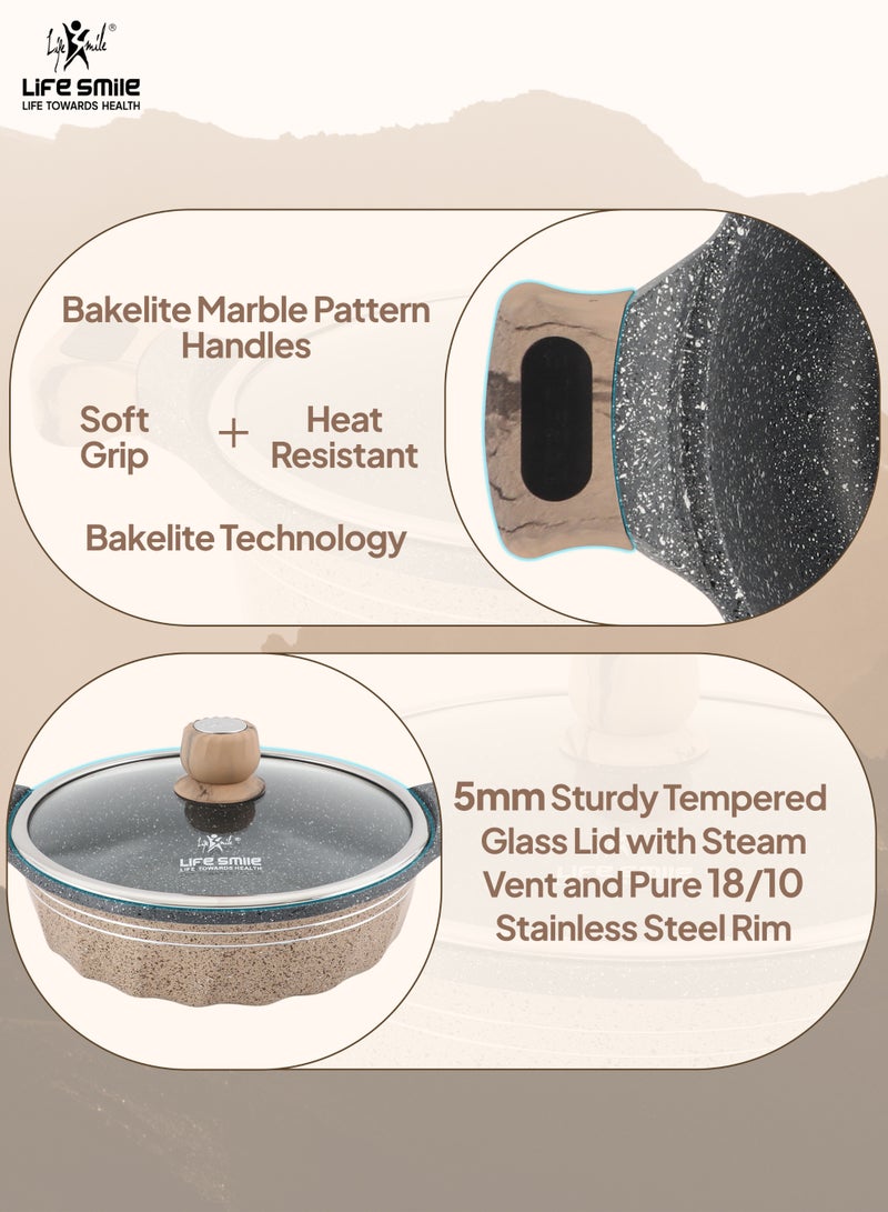لايف سمايل قدر طهي لايف سمايل غير لاصق مقاس 28 سم (سعة 3.9 لتر) | قدر جرانيت مسطح مع غطاء زجاجي | خالٍ 100% من مادة PFOA، مقبض باكلايت ثابت | طلاء جرانيت غير لاصق متعدد الطبقات - Image 2