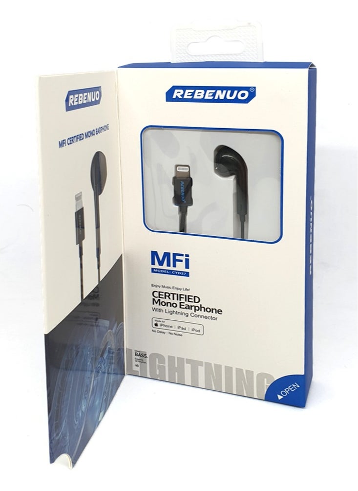 REBENUO - Certified Mono Earphone With Mic And Lightning Connector For iPhone/iPad/iPod - Image 1