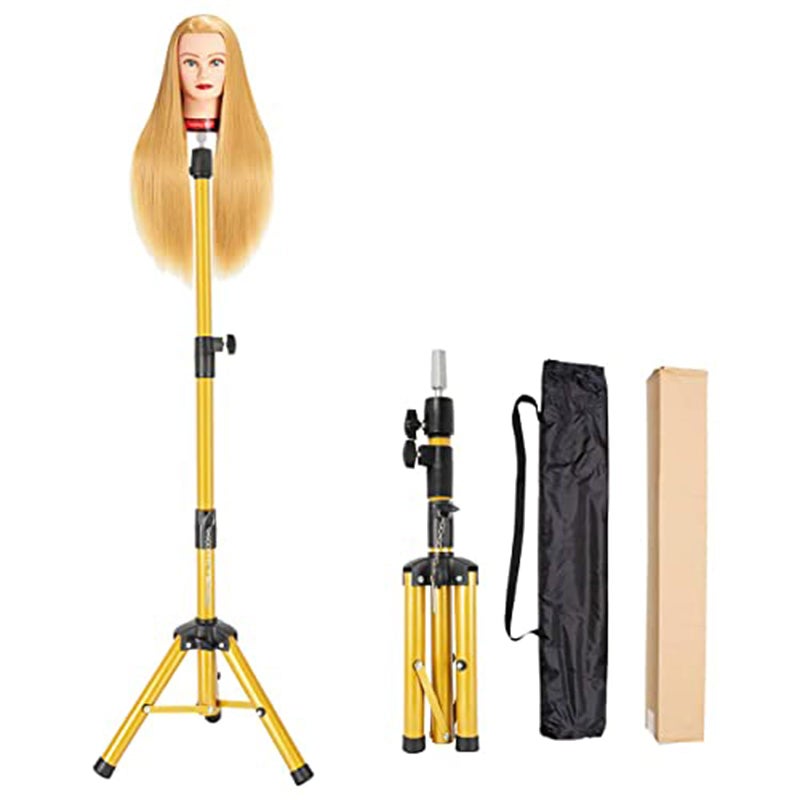 Alileader Metal Adjustable Tripod Stand Holder For Hairdressing Training Head Heavy Duty Canvas Block Head Tripod Cosmetology Training Doll Head Stand Mannequin Manikin Head Tripod Wig Stand (Golden) - Image 1