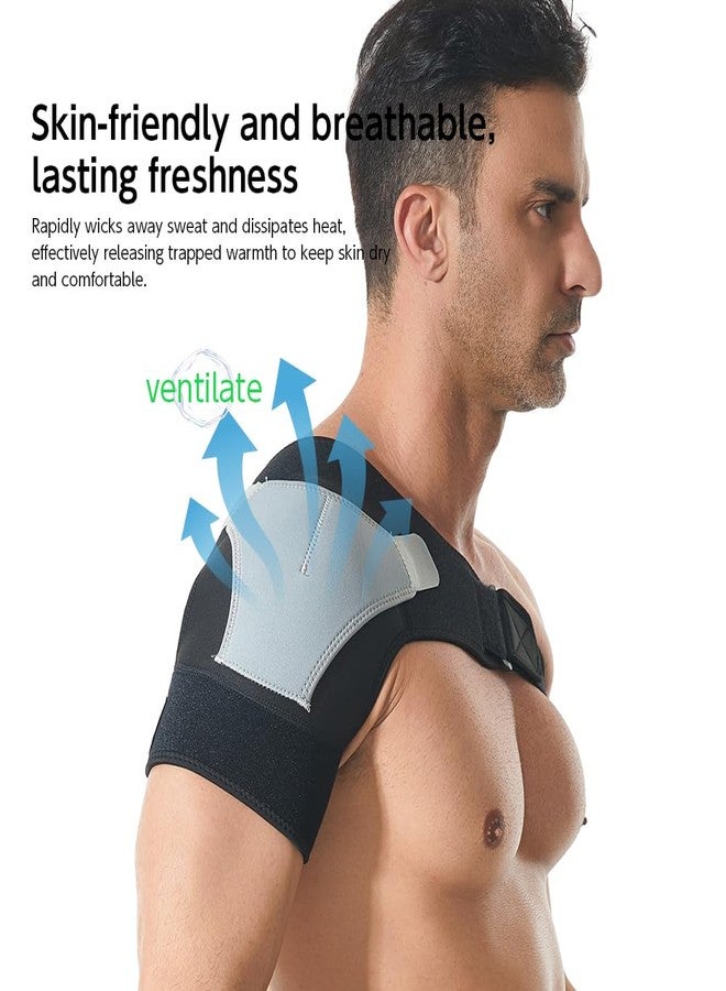 RUNZI Shoulder Stability Brace Adjustable Shoulder Support with Pressure Pad, Light Breathable Neoprene Rotator Cuff Shoulder Support for Sport, Dislocated AC Joint, Labrum Tear, Shoulder Pain-Grey - Image 3