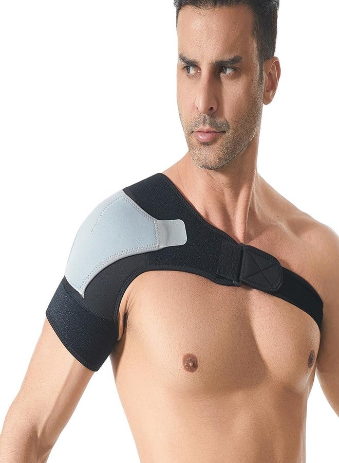 RUNZI Shoulder Stability Brace Adjustable Shoulder Support with Pressure Pad, Light Breathable Neoprene Rotator Cuff Shoulder Support for Sport, Dislocated AC Joint, Labrum Tear, Shoulder Pain-Grey - Image 1