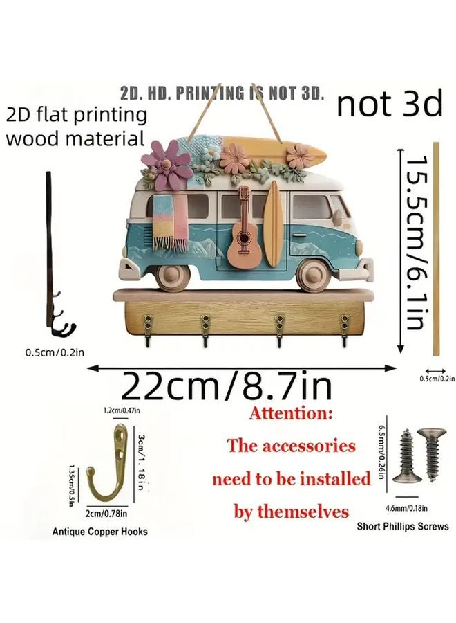 Multifunctional Home Key Rack With Four Metal Hooks Wall Decoration - Image 4