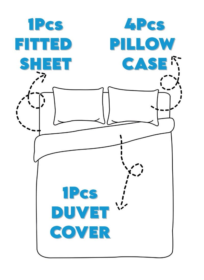 Blueberry - 6 Pieces Super King Bed Sheet Set With Duvet Cover Bedding Set - Image 1