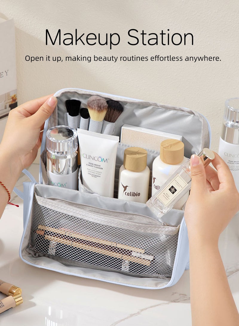 حقيبة مكياج كبيرة السعة ومحطة مكياج، منظم مكياج متعدد الوظائف ومجموعة مكياج، حقيبة مكياج محمولة مقاومة للماء، صندوق مكياج قائم، منظم طاولة الزينة، حقيبة مستحضرات تجميل للسفر، منظم مستحضرات تجميل، حقيبة مستحضرات تجميل متينة، حقيبة أدوات الزينة للنساء، السيدات - Image 3
