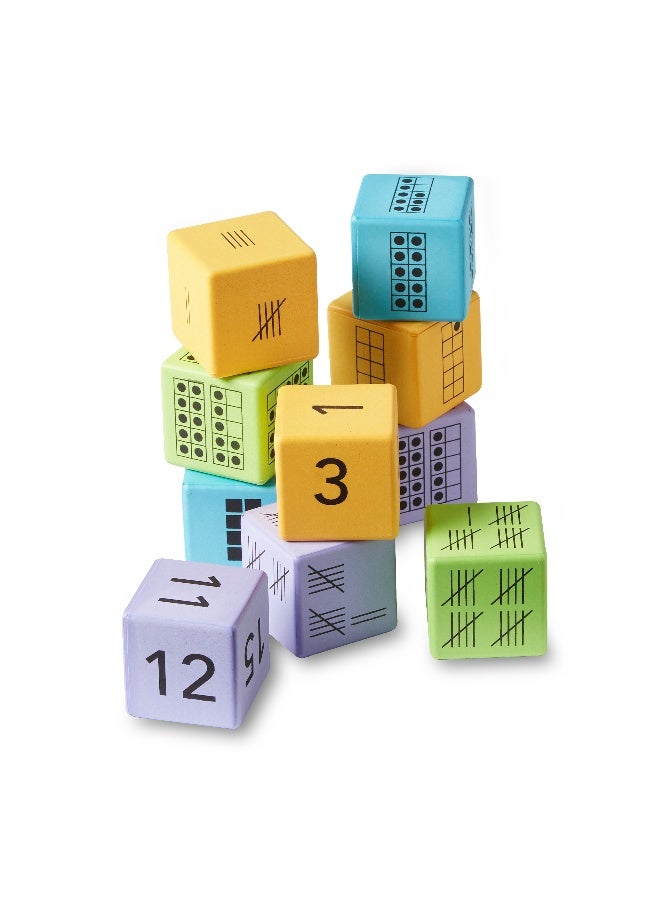 ليرننج ريسورسز موارد التعلم - نرد التمثيل المتعدد، مجموعة من 16 نردًا إسفنجيًا بعشرة إطارات، قاعدة عشرة، أرقام العد، والأرقام لبناء حس الأرقام، للأعمار من 5 سنوات فما فوق - Image 4