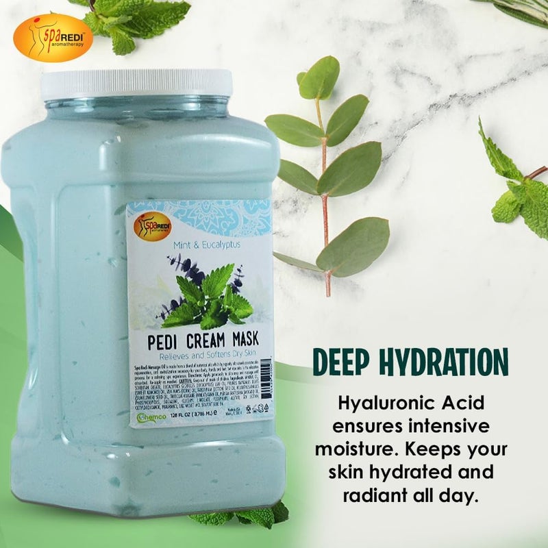 SPA REDI Cream Mask Pedicure Massage for Tired Feet and Body Hydrating Fresh Skin Infused with Hyaluronic Acid Amino Acids Panthenol Comfrey Extract Mint and Eucalyptus 1 GAL - Image 3