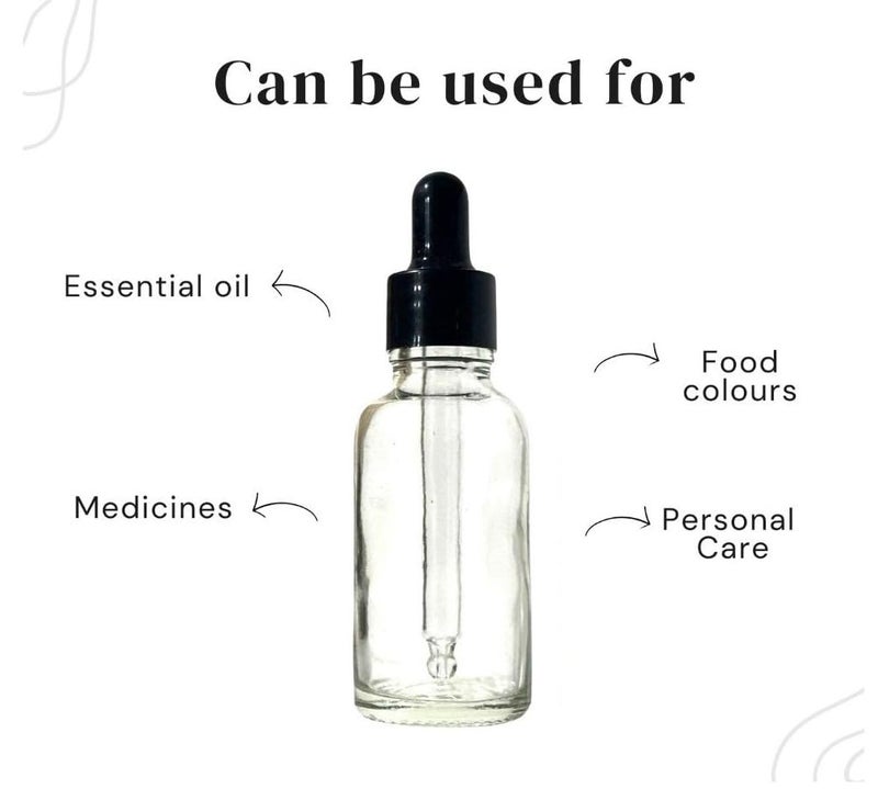 VOW 30 ML Transparent Round Empty Glass Bottle Glass Dropper Black Ring Silicone Black Teat Refillable Reusable Leak Proof for Essential Oils PerfumesPack of 12 - Image 2