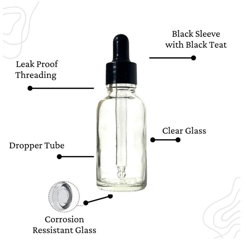 VOW 30 ML Transparent Round Empty Glass Bottle Glass Dropper Black Ring Silicone Black Teat Refillable Reusable Leak Proof for Essential Oils PerfumesPack of 12 - Image 3