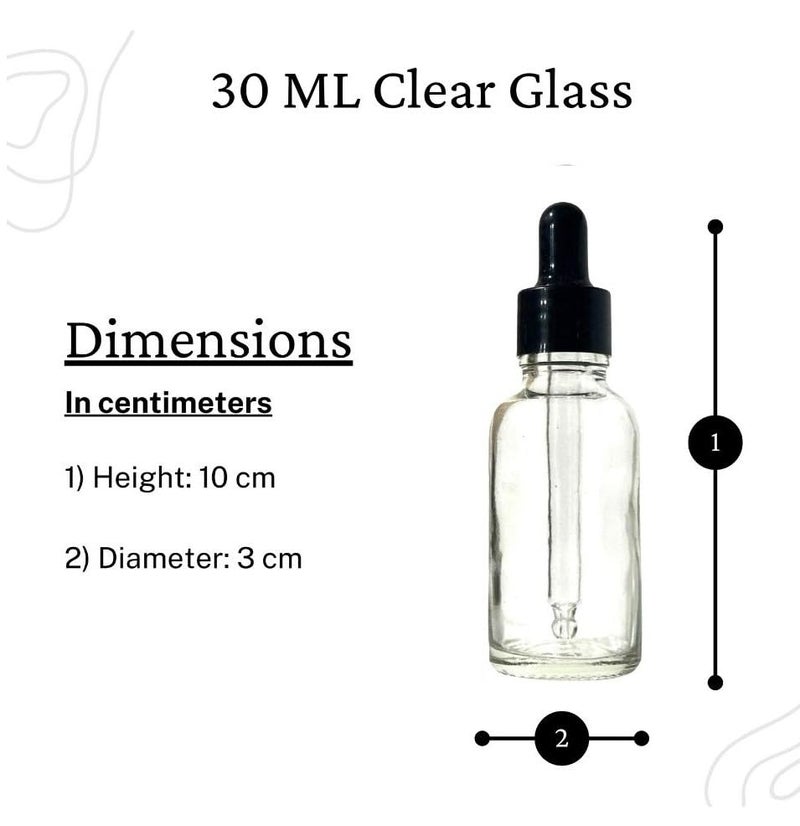 VOW 30 ML Transparent Round Empty Glass Bottle Glass Dropper Black Ring Silicone Black Teat Refillable Reusable Leak Proof for Essential Oils PerfumesPack of 12 - Image 4