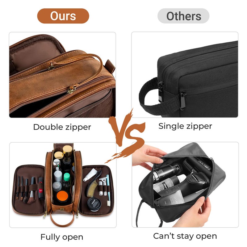 Elviros Toiletry Bag for Men, Large Travel Shaving Dopp Kit Water-resistant Bathroom Toiletries Organizer PU Leather Cosmetic Bags - Image 4