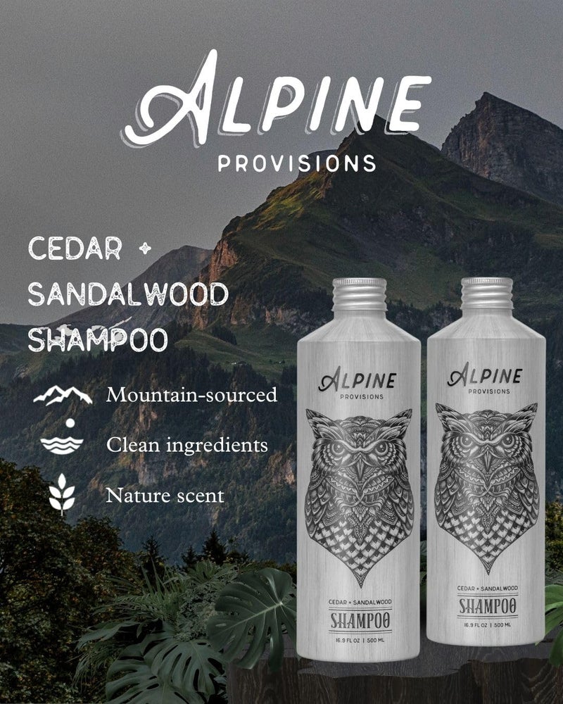 Alpine Provisions Cedar & Sandalwood Organic Shampoo for Men and Women - Natural for Hydration with Essential Oils, Jojoba, Aloe Vera - Vegan, Sulfate & Plastic Free - Plant-Based Hair Care 16.9 FL Oz - Image 2