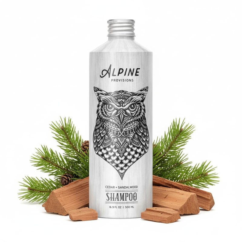 Alpine Provisions Cedar & Sandalwood Organic Shampoo for Men and Women - Natural for Hydration with Essential Oils, Jojoba, Aloe Vera - Vegan, Sulfate & Plastic Free - Plant-Based Hair Care 16.9 FL Oz - Image 1