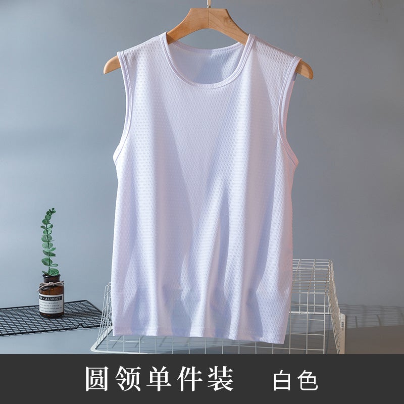 One Piece Hair Ice Silk Vest Mens Summer Thin Loose Quick-drying Hurdle Sweatshirt Sports Basketball Sleeveless T-shirt White [single piece]] 