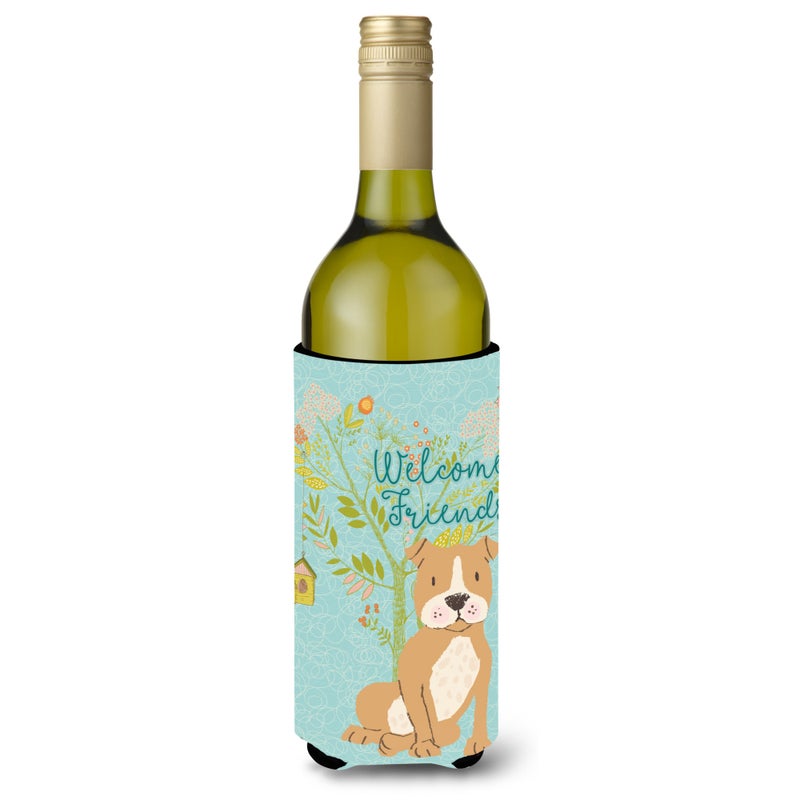 Caroline's Treasures ""Caroline's Treasures Welcome Friends Brown Staffie Decorative Bottle Hugger  750 ml  Multicolor"" 