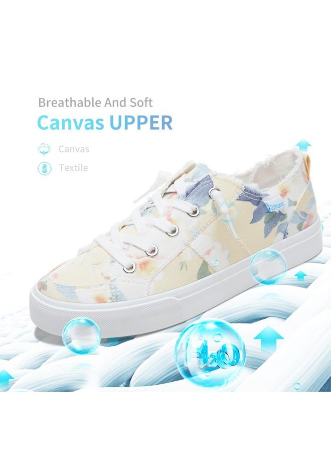 Obtaom Womens Floral Play Canvas Sneakers Cute Tie Dye Slip on Shoes Comfortable Multi Floral Print Canvas Sneakers for Fashion Lady(Yellow/Blue,US10) - Image 3